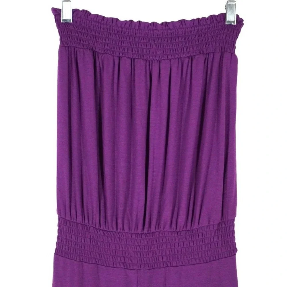 No Boundaries Strapless Jumpsuit Women XS Purple Smocked Waist Wide Leg‎